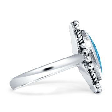 Oval Created Blue Opal Ring Oxidized Twisted 925 Sterling Silver Wholesale
